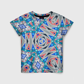 Детская футболка 3D с принтом Серо-синий абстрактный узор  в Петрозаводске, 100% гипоаллергенный полиэфир | прямой крой, круглый вырез горловины, длина до линии бедер, чуть спущенное плечо, ткань немного тянется | Тематика изображения на принте: абстрактный | асимметричный | креативный | молодежный | серый | синий | современный