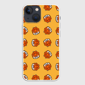 Чехол для iPhone 13 mini с принтом Тигры паттерн в Петрозаводске,  |  | дикие животные | желтый | иллюстрация | крупные кошки | крупный рисунок | паттерн | песочный цвет | рисунок | рыжий | сафари | тигры