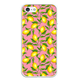 Чехол для iPhone 5/5S матовый с принтом Лимоны паттерн в Петрозаводске, Силикон | Область печати: задняя сторона чехла, без боковых панелей | ботаника | еда | желтые лимоны | иллюстрация | летний принт | лето | лимоны | паттерн | рисунок | розовый цвет | фрукты