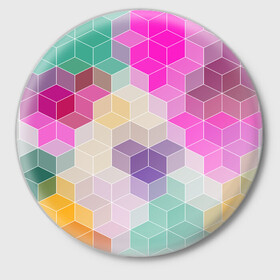 Значок с принтом Абстрактный разноцветный узор  в Петрозаводске,  металл | круглая форма, металлическая застежка в виде булавки | абстрактный | бирюзовый | бордовый | геометрические фигуры | модный | розовый | ромбы | современный