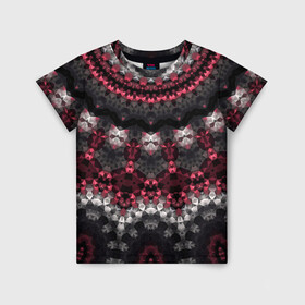 Детская футболка 3D с принтом Красно-черный мозаичный узор  в Петрозаводске, 100% гипоаллергенный полиэфир | прямой крой, круглый вырез горловины, длина до линии бедер, чуть спущенное плечо, ткань немного тянется | абстрактный | восточный орнамент | калейдоскоп | красный и черный | креативный | модный | мозаика | орнамент | популярный | современный