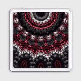 Магнит 55*55 с принтом Красно-черный мозаичный узор  в Петрозаводске, Пластик | Размер: 65*65 мм; Размер печати: 55*55 мм | абстрактный | восточный орнамент | калейдоскоп | красный и черный | креативный | модный | мозаика | орнамент | популярный | современный