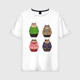 Женская футболка хлопок Oversize с принтом Big Bang Totoro в Петрозаводске, 100% хлопок | свободный крой, круглый ворот, спущенный рукав, длина до линии бедер
 | big bang theory | ghibli | japan | nature | neigbor | neighbour | totoro | анимация | аниме | гибли | друг | животные | лес | милый | миядзаки | мой сосед тоторо | мульт | мультфильм | природа | сосед | теория большого взрыва | тоторо