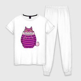Женская пижама хлопок с принтом Totoro Cat в Петрозаводске, 100% хлопок | брюки и футболка прямого кроя, без карманов, на брюках мягкая резинка на поясе и по низу штанин | cat | ghibli | japan | nature | neigbor | neighbour | totoro | анимация | аниме | гибли | друг | животные | кот | кошка | лес | милый | мир | миядзаки | мой сосед тоторо | мульт | мультфильм | природа | сосед | тоторо | хаяо