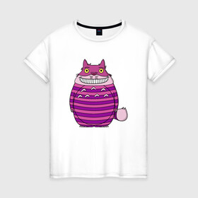 Женская футболка хлопок с принтом Totoro Cat в Петрозаводске, 100% хлопок | прямой крой, круглый вырез горловины, длина до линии бедер, слегка спущенное плечо | cat | ghibli | japan | nature | neigbor | neighbour | totoro | анимация | аниме | гибли | друг | животные | кот | кошка | лес | милый | мир | миядзаки | мой сосед тоторо | мульт | мультфильм | природа | сосед | тоторо | хаяо