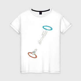Женская футболка хлопок с принтом Портал в Петрозаводске, 100% хлопок | прямой крой, круглый вырез горловины, длина до линии бедер, слегка спущенное плечо | пирожное | портал | прыжок | скорость | телепортация