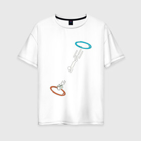 Женская футболка хлопок Oversize с принтом Портал в Петрозаводске, 100% хлопок | свободный крой, круглый ворот, спущенный рукав, длина до линии бедер
 | пирожное | портал | прыжок | скорость | телепортация