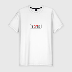 Мужская футболка хлопок Slim с принтом Часы iWatch в Петрозаводске, 92% хлопок, 8% лайкра | приталенный силуэт, круглый вырез ворота, длина до линии бедра, короткий рукав | letter | time | watch | буквы | время | сейчас