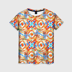 Женская футболка 3D с принтом Летний абстрактный узор  в Петрозаводске, 100% полиэфир ( синтетическое хлопкоподобное полотно) | прямой крой, круглый вырез горловины, длина до линии бедер | абстрактный | детский | желтый | красочный узор | креативный | летний | пляжный | солнечный