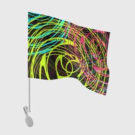 Флаг для автомобиля с принтом Разноцветные спирали  в Петрозаводске, 100% полиэстер | Размер: 30*21 см | абстрактный | желтый | круги | модный | молодежный | разводы | разноцветная абстракция | розовый | современный | спирали | черный