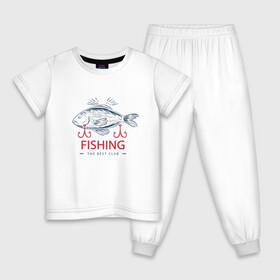 Детская пижама хлопок с принтом Лучший рыболовный клуб в Петрозаводске, 100% хлопок |  брюки и футболка прямого кроя, без карманов, на брюках мягкая резинка на поясе и по низу штанин
 | Тематика изображения на принте: fish | fishing | мужику | мужчине | на рыбалке | на рыбалку | рыба | рыбак | рыбакам | рыбаку | рыбалка | удочка