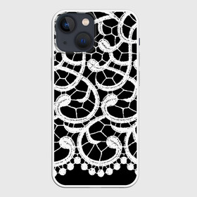 Чехол для iPhone 13 mini с принтом Черно белое кружево в Петрозаводске,  |  | ажурный | кружевной | кружево | крупное кружево | монохром | рисунок | тренды | чб | черно белый