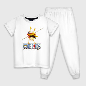 Детская пижама хлопок с принтом Манки Д. Луффи One Piece в Петрозаводске, 100% хлопок |  брюки и футболка прямого кроя, без карманов, на брюках мягкая резинка на поясе и по низу штанин
 | anime | manga | monkey d. luffy | one piece | аниме | большой куш | ван пис | вон пис | капитан | король пиратов | луси | луфи | луффи | луффи но уми | луффи таро | манга | манки д. луффи | мугивара | пират | пятый император