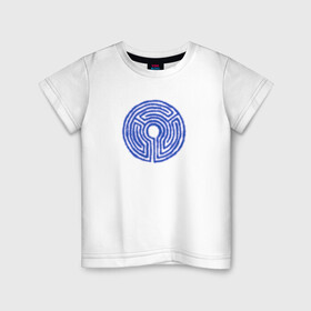 Детская футболка хлопок с принтом Лазерный лабиринт  в Петрозаводске, 100% хлопок | круглый вырез горловины, полуприлегающий силуэт, длина до линии бедер | secret lab | круглый лабиринт | лазерная арена | лазерный круг | неон | синий круг