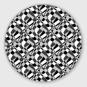Коврик для мышки круглый с принтом Черно-белый абстрактный узор в Петрозаводске, резина и полиэстер | круглая форма, изображение наносится на всю лицевую часть | абстрактный | геометрический | модный | молодежный | монохромный | простой | черный и белый