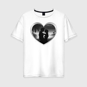 Женская футболка хлопок Oversize с принтом отношения в Петрозаводске, 100% хлопок | свободный крой, круглый ворот, спущенный рукав, длина до линии бедер
 | влюбленные | любовь | пара | пляж