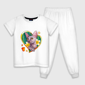 Детская пижама хлопок с принтом Котик в Петрозаводске, 100% хлопок |  брюки и футболка прямого кроя, без карманов, на брюках мягкая резинка на поясе и по низу штанин
 | котик | любовь | порода | сердечко | сфинкс | цветы