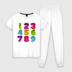 Женская пижама хлопок с принтом цифры в Петрозаводске, 100% хлопок | брюки и футболка прямого кроя, без карманов, на брюках мягкая резинка на поясе и по низу штанин | биржа | дети | математика | таблица | ученик | учитель | цена | цифры | число | школа