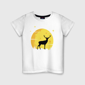 Детская футболка хлопок с принтом Олень перед Луной в Петрозаводске, 100% хлопок | круглый вырез горловины, полуприлегающий силуэт, длина до линии бедер | животное | звезды | зверь | лесное животное | лось | луна | олень | парнокопытные | рогатый