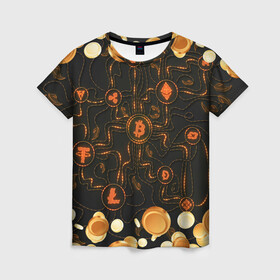 Женская футболка 3D с принтом Криптовалюта | Crypto (Z) в Петрозаводске, 100% полиэфир ( синтетическое хлопкоподобное полотно) | прямой крой, круглый вырез горловины, длина до линии бедер | binance coin | bitcoin | blockchain | btc | cardano | crypto | ethereum | litecoin | polkadot | tether | xrp | биткоин | блокчейн | валюта | деньги | криптовалюта | майнер | майнинг | цифровая валюта | цифровое золото | эфир