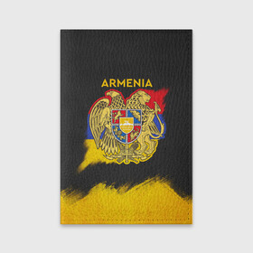 Обложка для паспорта матовая кожа с принтом Yellow and Black Armenia в Петрозаводске, натуральная матовая кожа | размер 19,3 х 13,7 см; прозрачные пластиковые крепления | armenia | logo | армения | армян | армяни | герб | лев и орел | лого | символ | флаг | флаг и герб армении