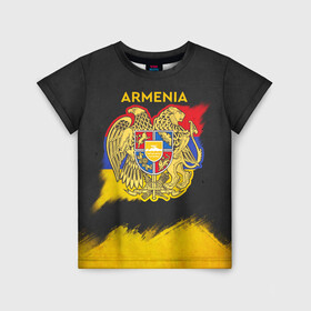 Детская футболка 3D с принтом Yellow and Black Armenia в Петрозаводске, 100% гипоаллергенный полиэфир | прямой крой, круглый вырез горловины, длина до линии бедер, чуть спущенное плечо, ткань немного тянется | armenia | logo | армения | армян | армяни | герб | лев и орел | лого | символ | флаг | флаг и герб армении