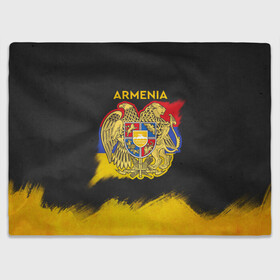Плед 3D с принтом Yellow and Black Armenia в Петрозаводске, 100% полиэстер | закругленные углы, все края обработаны. Ткань не мнется и не растягивается | armenia | logo | армения | армян | армяни | герб | лев и орел | лого | символ | флаг | флаг и герб армении