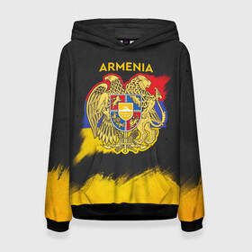 Женская толстовка 3D с принтом Yellow and Black Armenia в Петрозаводске, 100% полиэстер  | двухслойный капюшон со шнурком для регулировки, мягкие манжеты на рукавах и по низу толстовки, спереди карман-кенгуру с мягким внутренним слоем. | armenia | logo | армения | армян | армяни | герб | лев и орел | лого | символ | флаг | флаг и герб армении