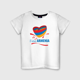 Детская футболка хлопок с принтом Я люблю Армению в Петрозаводске, 100% хлопок | круглый вырез горловины, полуприлегающий силуэт, длина до линии бедер | armenia | logo | армения | армян | армяни | герб | лев и орел | лого | символ | флаг | флаг и герб армении