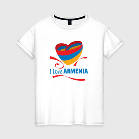 Женская футболка хлопок с принтом Я люблю Армению в Петрозаводске, 100% хлопок | прямой крой, круглый вырез горловины, длина до линии бедер, слегка спущенное плечо | armenia | logo | армения | армян | армяни | герб | лев и орел | лого | символ | флаг | флаг и герб армении