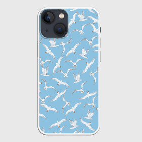 Чехол для iPhone 13 mini с принтом Чайки в небе паттерн в Петрозаводске,  |  | акварель | голубое небо | иллюстрация | паттерн | птицы | рисунок | чайка | чайки | чайки в небе