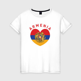Женская футболка хлопок с принтом The Heart of Armenia в Петрозаводске, 100% хлопок | прямой крой, круглый вырез горловины, длина до линии бедер, слегка спущенное плечо | armenia | logo | армения | армян | армяни | герб | лев и орел | лого | символ | флаг | флаг и герб армении