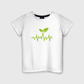 Детская футболка хлопок с принтом Vegan Pulse в Петрозаводске, 100% хлопок | круглый вырез горловины, полуприлегающий силуэт, длина до линии бедер | green | greenpaece | vegan | yoga | веган | вегетарианец | гринпис | дерево | еда | животные | жизнь | здоровье | зеленый | йога | мир | овощи | пища | планета | природа | пульс | фрукты