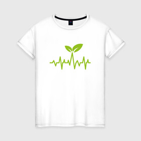 Женская футболка хлопок с принтом Vegan Pulse в Петрозаводске, 100% хлопок | прямой крой, круглый вырез горловины, длина до линии бедер, слегка спущенное плечо | green | greenpaece | vegan | yoga | веган | вегетарианец | гринпис | дерево | еда | животные | жизнь | здоровье | зеленый | йога | мир | овощи | пища | планета | природа | пульс | фрукты