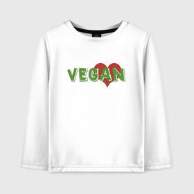 Детский лонгслив хлопок с принтом Vegan Love в Петрозаводске, 100% хлопок | круглый вырез горловины, полуприлегающий силуэт, длина до линии бедер | Тематика изображения на принте: green | greenpaece | love | vegan | yoga | веган | вегетарианец | гринпис | дерево | еда | животные | жизнь | здоровье | зеленый | йога | любовь | мир | овощи | пища | планета | природа | сердце | фрукты