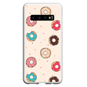 Чехол для Samsung Galaxy S10 с принтом Кусанные пончики в Петрозаводске, Силикон | Область печати: задняя сторона чехла, без боковых панелей | булка с дыркой | булочка | десерт | пончик | пончики | симпсоны | сладкая булка