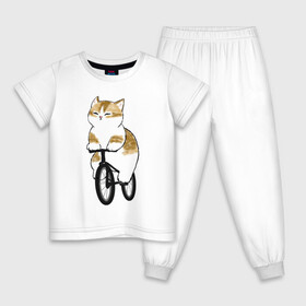 Детская пижама хлопок с принтом Котик на велосипеде в Петрозаводске, 100% хлопок |  брюки и футболка прямого кроя, без карманов, на брюках мягкая резинка на поясе и по низу штанин
 | Тематика изображения на принте: арт | велосипед | ветер | кот | котёнок | кошка | милая кошка | милый кот | милый котёнок | отдых | отдыхает | пончик | рисунок