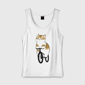 Женская майка хлопок с принтом Котик на велосипеде в Петрозаводске, 95% хлопок, 5% эластан |  | арт | велосипед | ветер | кот | котёнок | кошка | милая кошка | милый кот | милый котёнок | отдых | отдыхает | пончик | рисунок