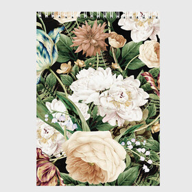 Скетчбук с принтом Винтажные цветы в Петрозаводске, 100% бумага
 | 48 листов, плотность листов — 100 г/м2, плотность картонной обложки — 250 г/м2. Листы скреплены сверху удобной пружинной спиралью | букет | винтажный стиль | для девушек | цветы