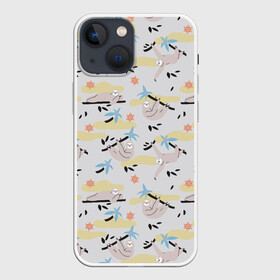 Чехол для iPhone 13 mini с принтом Ленивцы паттерн в Петрозаводске,  |  | забавные животные | иллюстрация | ленивцы | листоеды | паттерн | приглушенные цвета | рисунок | светлый принт | тотемное животное | экзотические животные
