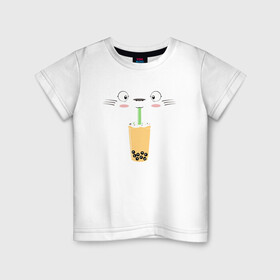 Детская футболка хлопок с принтом Totoro Drink в Петрозаводске, 100% хлопок | круглый вырез горловины, полуприлегающий силуэт, длина до линии бедер | ghibli | japan | nature | neigbor | neighbour | totoro | анимация | аниме | гибли | друг | животные | лес | милый | мир | миядзаки | мой сосед тоторо | мульт | мультфильм | природа | сок | сосед | сусуватари | тоторо | хаяо