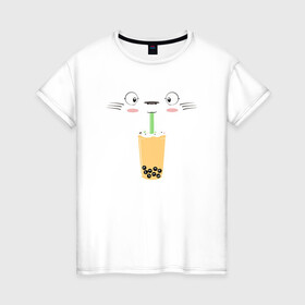 Женская футболка хлопок с принтом Totoro Drink в Петрозаводске, 100% хлопок | прямой крой, круглый вырез горловины, длина до линии бедер, слегка спущенное плечо | ghibli | japan | nature | neigbor | neighbour | totoro | анимация | аниме | гибли | друг | животные | лес | милый | мир | миядзаки | мой сосед тоторо | мульт | мультфильм | природа | сок | сосед | сусуватари | тоторо | хаяо