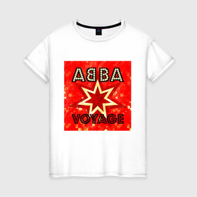 Женская футболка хлопок с принтом ABBA новый альбом Voyage в Петрозаводске, 100% хлопок | прямой крой, круглый вырез горловины, длина до линии бедер, слегка спущенное плечо | abba | voyage | абба | альбом | возвращение | группа | музыка | поп | премьера