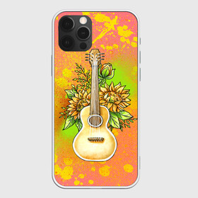 Чехол для iPhone 12 Pro Max с принтом Гитара и подсолнухи в Петрозаводске, Силикон |  | гитара | инструмент | кляксы | подсолнух | цветы
