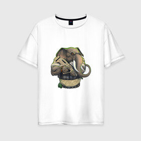 Женская футболка хлопок Oversize с принтом Слон-военный в Петрозаводске, 100% хлопок | свободный крой, круглый ворот, спущенный рукав, длина до линии бедер
 | автомат | арт | животное | зверь | оружие | рисунок | слон | человекоподобный