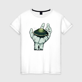 Женская футболка хлопок с принтом НЛО в Петрозаводске, 100% хлопок | прямой крой, круглый вырез горловины, длина до линии бедер, слегка спущенное плечо | инопланетяне | летающая тарелка | неопознанное | нло | пришельцы