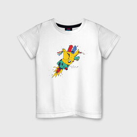 Детская футболка хлопок с принтом Летающая рука в Петрозаводске, 100% хлопок | круглый вырез горловины, полуприлегающий силуэт, длина до линии бедер | Тематика изображения на принте: детские картинки | детский рисунок | игрушка | пальцы | полет | ракета | рука