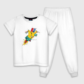 Детская пижама хлопок с принтом Летающая рука в Петрозаводске, 100% хлопок |  брюки и футболка прямого кроя, без карманов, на брюках мягкая резинка на поясе и по низу штанин
 | Тематика изображения на принте: детские картинки | детский рисунок | игрушка | пальцы | полет | ракета | рука