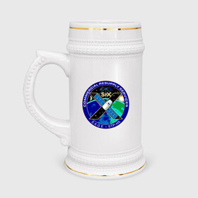 Кружка пивная с принтом SPACEX Илон Маск Лого в Петрозаводске,  керамика (Материал выдерживает высокую температуру, стоит избегать резкого перепада температур) |  объем 630 мл | земля | компания. | космос | логотип | орбита