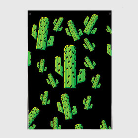 Постер с принтом Cactus Time - Веселые кактусы в Петрозаводске, 100% бумага
 | бумага, плотность 150 мг. Матовая, но за счет высокого коэффициента гладкости имеет небольшой блеск и дает на свету блики, но в отличии от глянцевой бумаги не покрыта лаком | cactus time | веселый | зеленый | кактусы | милый